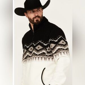 POWDER RIVER OUTFITTERS BY PANHANDLE MEN'S SOUTHWESTERN PRINT ZIP PULLOVER